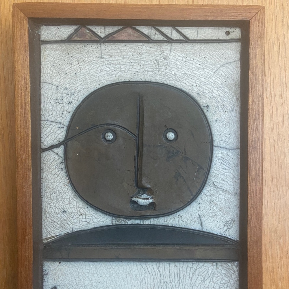 Doug DeLind Signed Raku/Pottery “WIND GOD” in Wooden Frame 12 x 6” - Picture 3 of 6